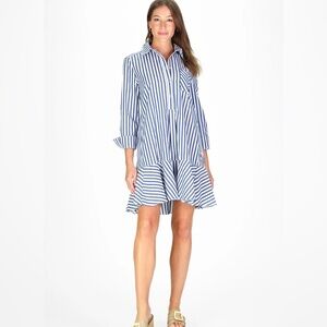 Duffield Lane Iris Dress In Navy and White Classic Stripe NWT Size XL